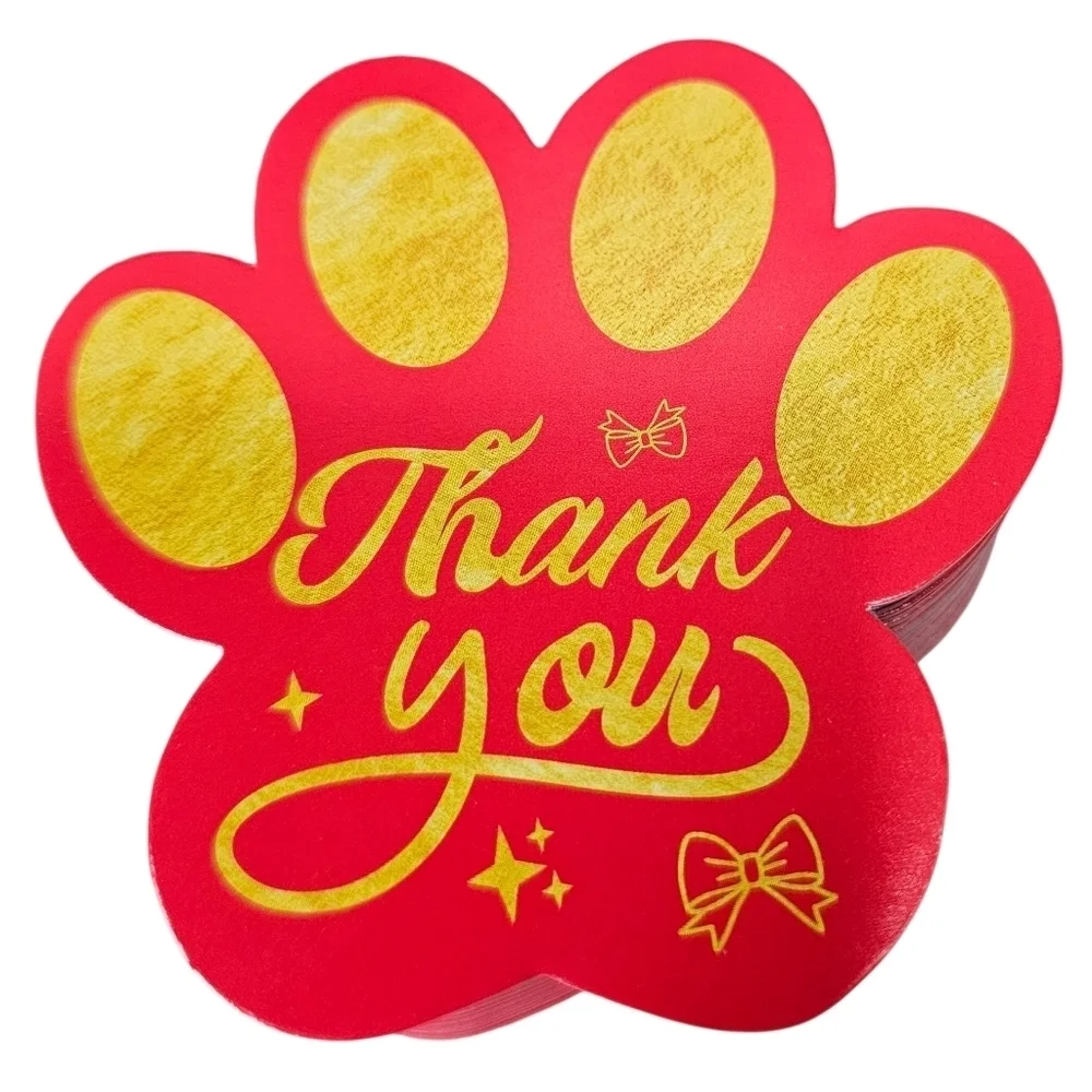 Thank You Paw Cards In Red And Gold. 100 Count, 3.14